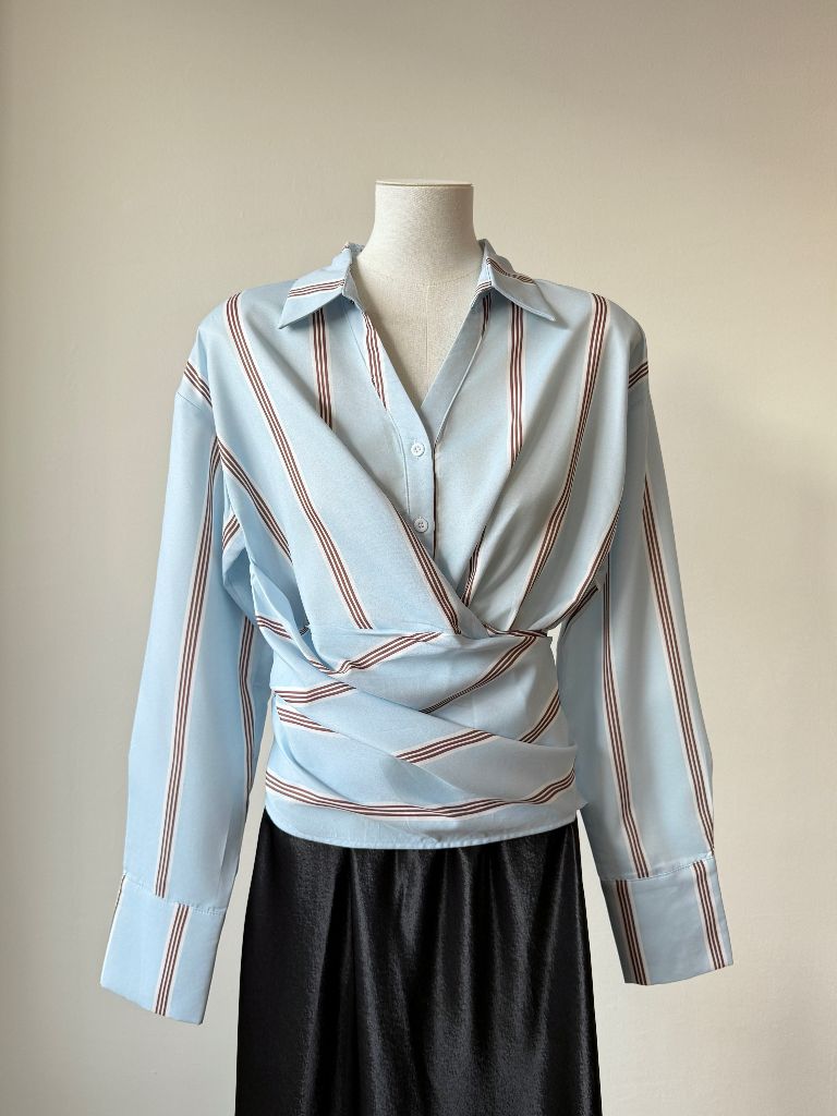Venna Waist Tie Stripe Shirt