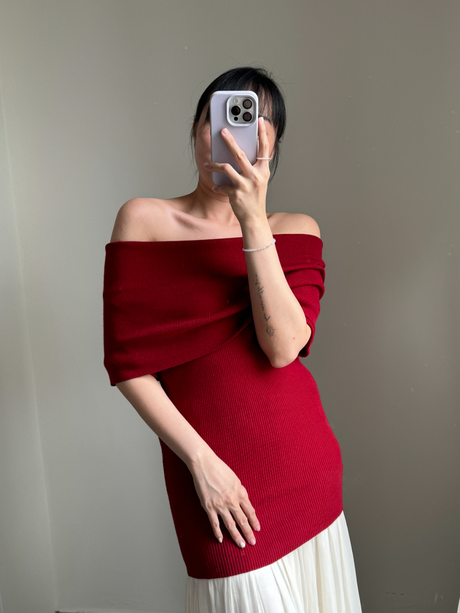 Taana Off Shoulder Knit Top -The Black Bow-