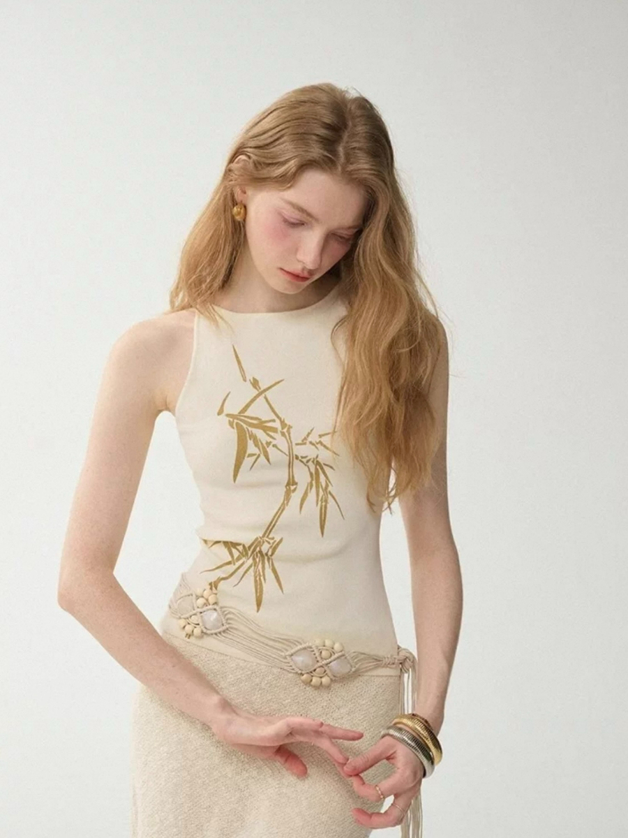 Li Zhu Bamboo Printing Knit Top (Discounted-Free size)