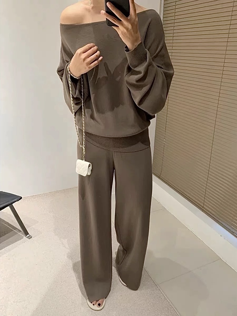 Rachel One/ Off Shoulder Two Way Knit Top & Pants Set-The Black Bow