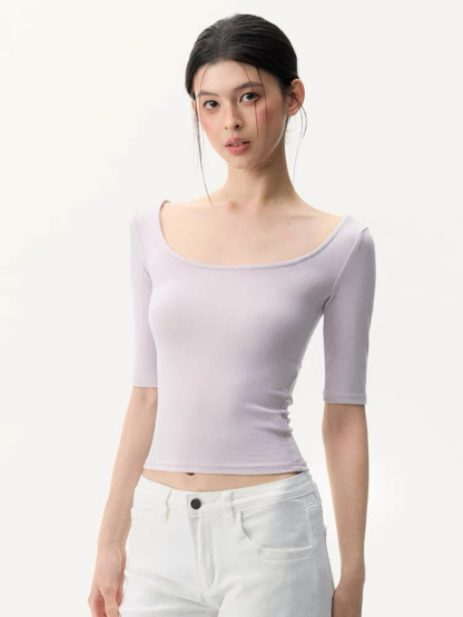 Leng U-Collar Mid Sleeve Top