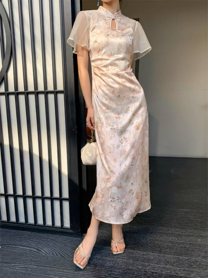 Ding Leng A-Line Cheongsam with Flounce Sleeve-The Black Bow-