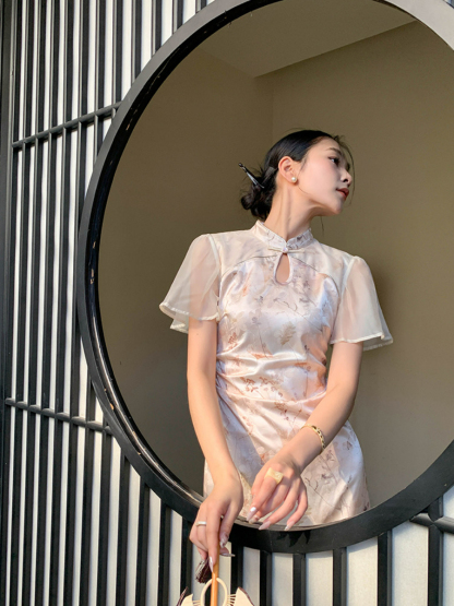 Ding Leng A-Line Cheongsam with Flounce Sleeve-The Black Bow-