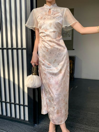 Ding Leng A-Line Cheongsam with Flounce Sleeve-The Black Bow-