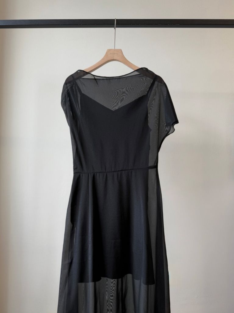 Vanyce Asymmetric Collar Two Piece Sheer Dress