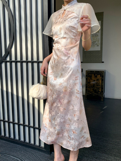 Ding Leng A-Line Cheongsam with Flounce Sleeve-The Black Bow-