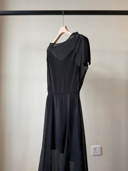 Vanyce Asymmetric Collar Two Piece Sheer Dress