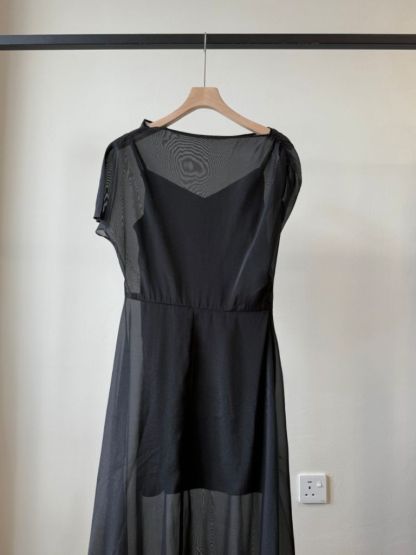 Vanyce Asymmetric Collar Two Piece Sheer Dress