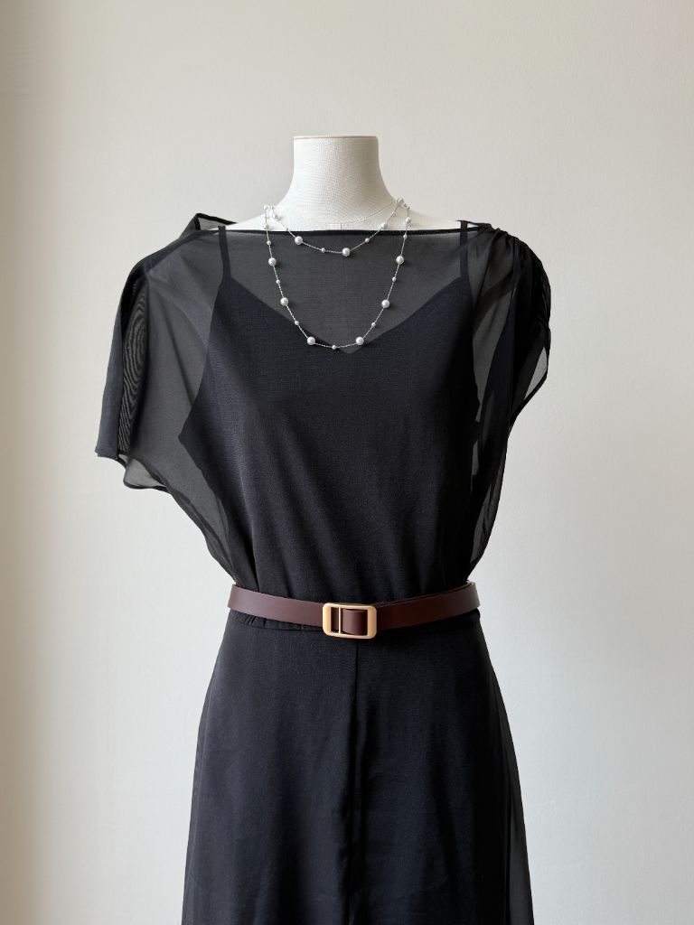 Vanyce Asymmetric Collar Two Piece Sheer Dress