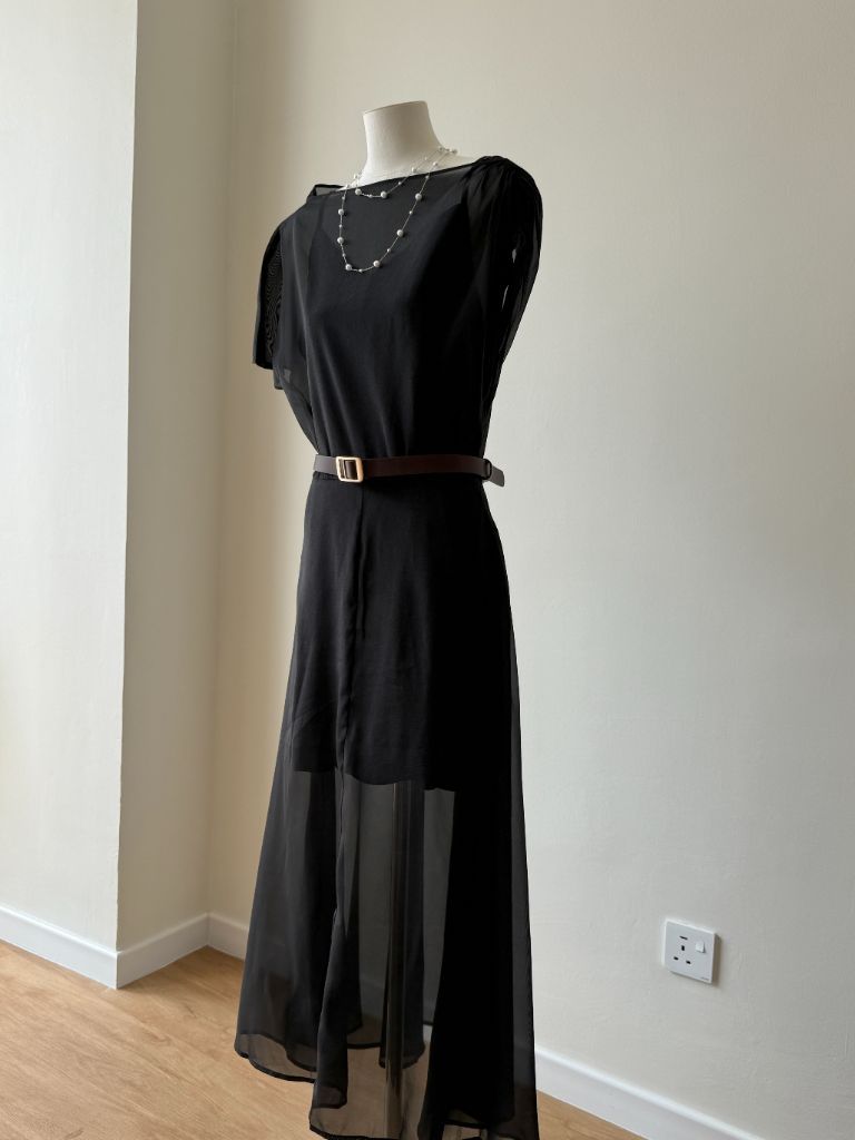 Vanyce Asymmetric Collar Two Piece Sheer Dress