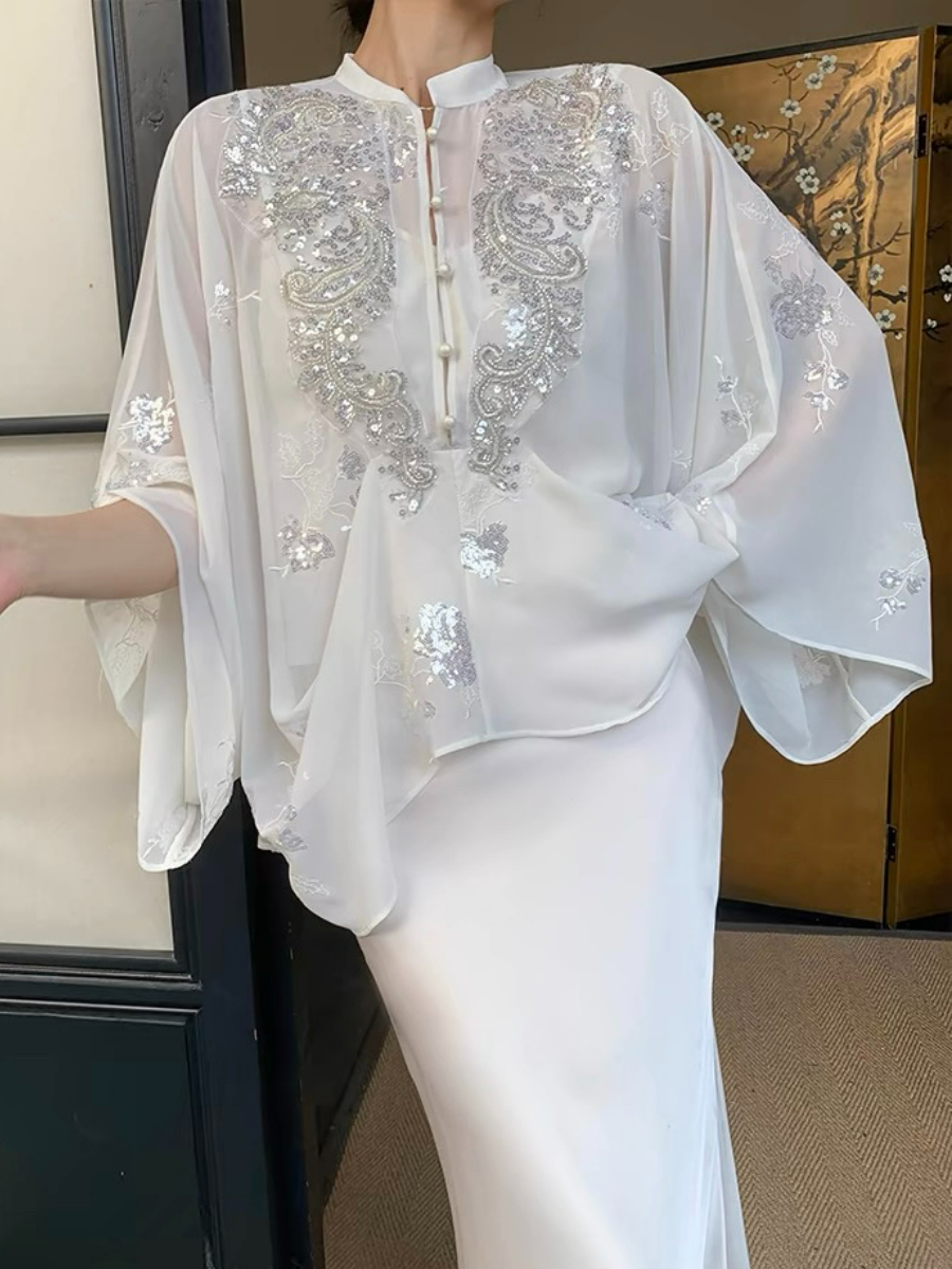 Ding Ji Oriental Sequin Cape Top & Mini Skort-The Black Bow-