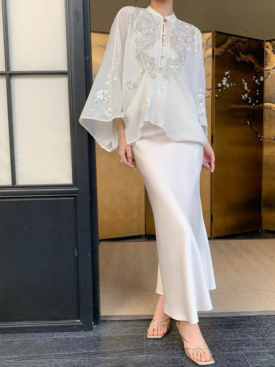 Ding Ji Oriental Sequin Cape Top & Mini Skort-The Black Bow-