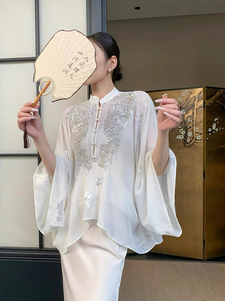 Ding Ji Oriental Sequin Cape Top & Mini Skort-The Black Bow-