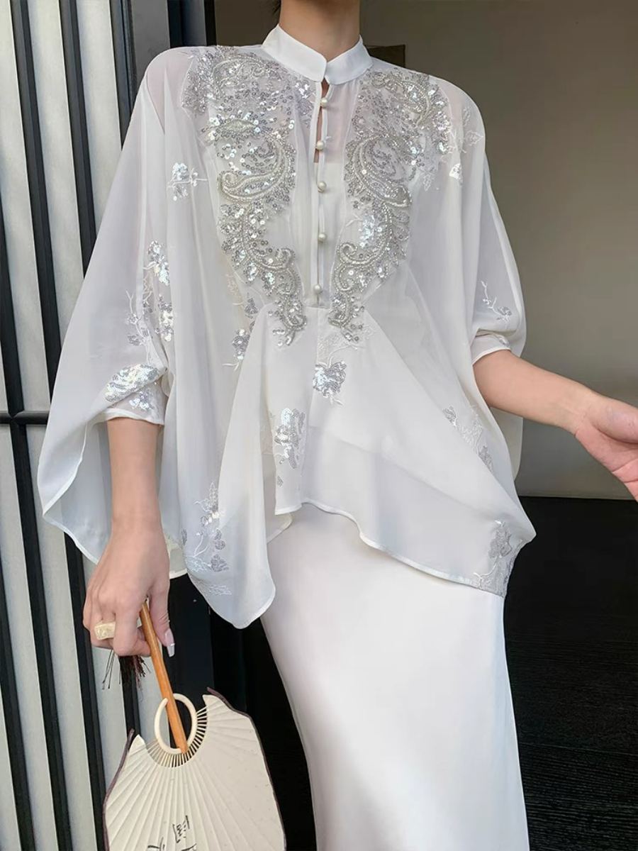 Ding Ji Oriental Sequin Cape Top & Mini Skort-The Black Bow-