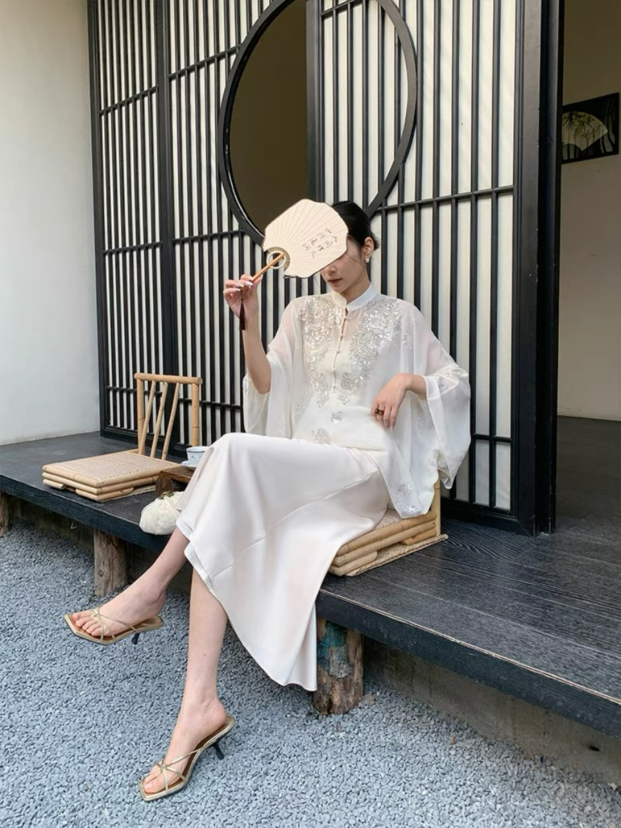 Ding Ji Oriental Sequin Cape Top & Mini Skort-The Black Bow-