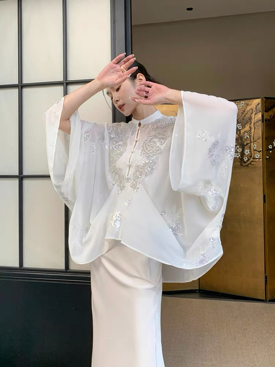 Ding Ji Oriental Sequin Cape Top & Mini Skort-The Black Bow-