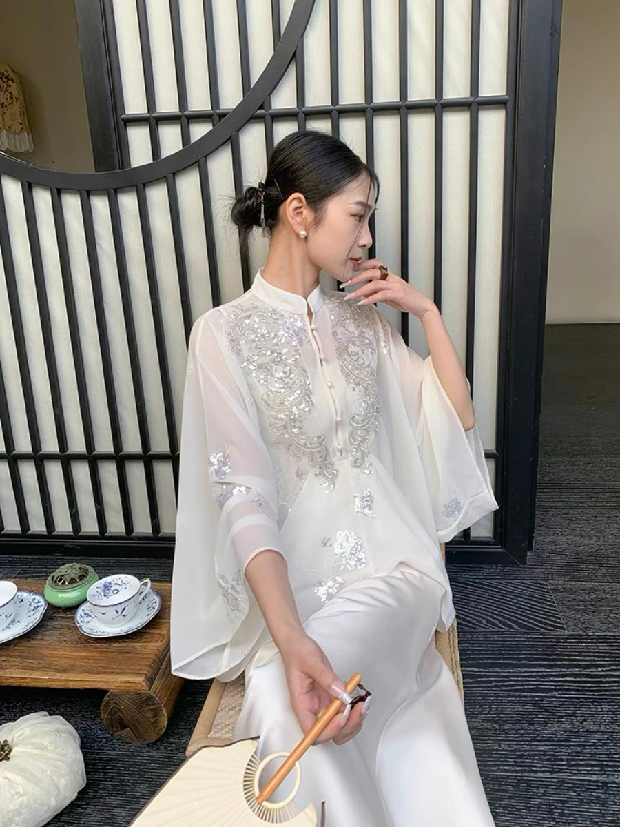 Ding Ji Oriental Sequin Cape Top & Mini Skort-The Black Bow-