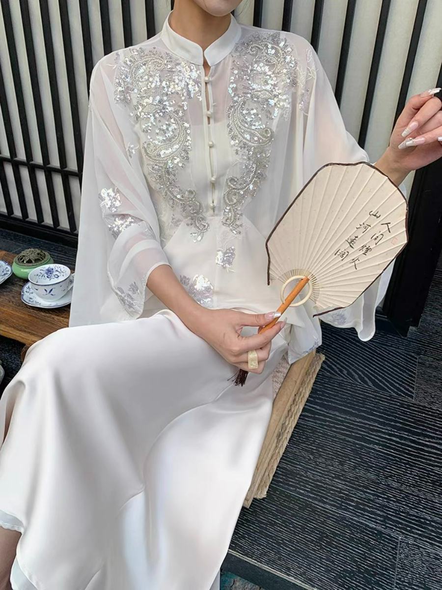 Ding Ji Oriental Sequin Cape Top & Mini Skort-The Black Bow-