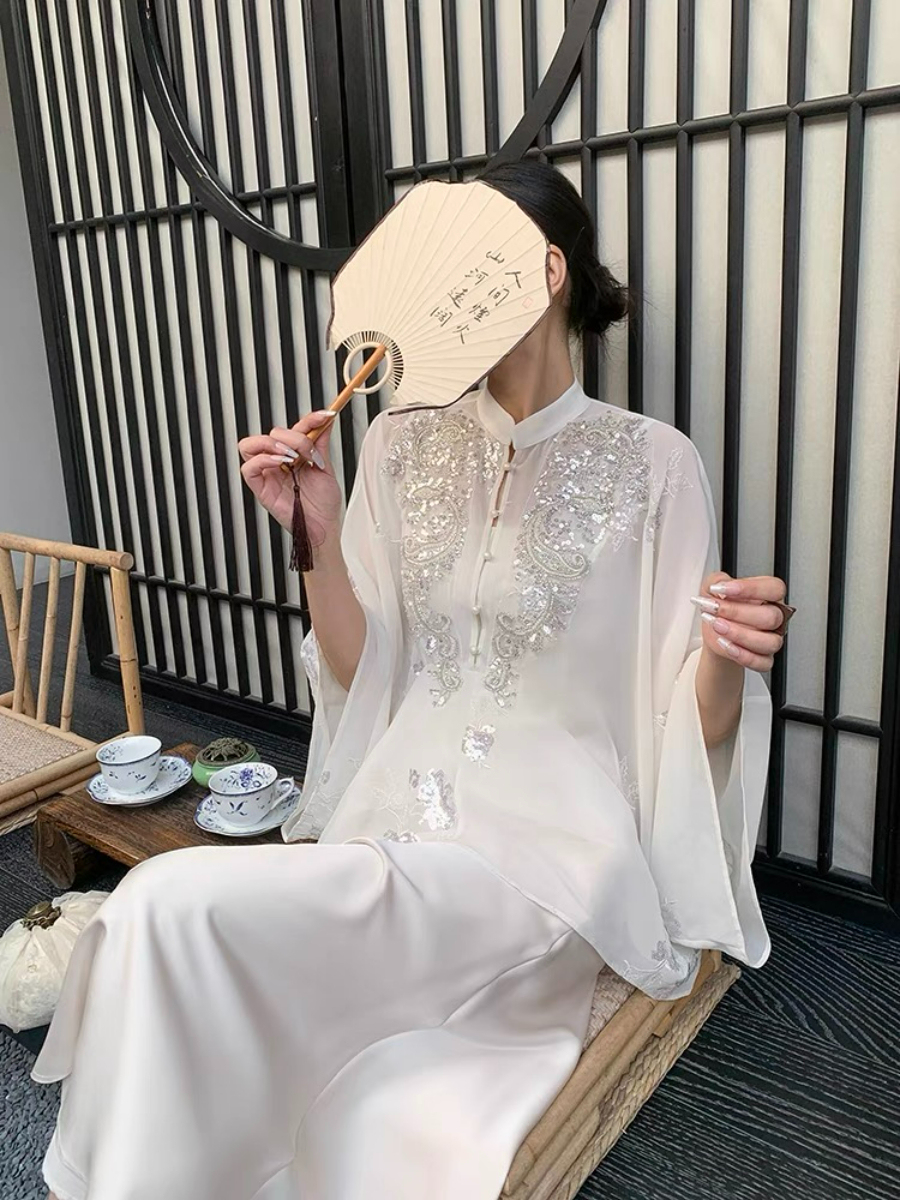 Ding Ji Oriental Sequin Cape Top & Mini Skort-The Black Bow-