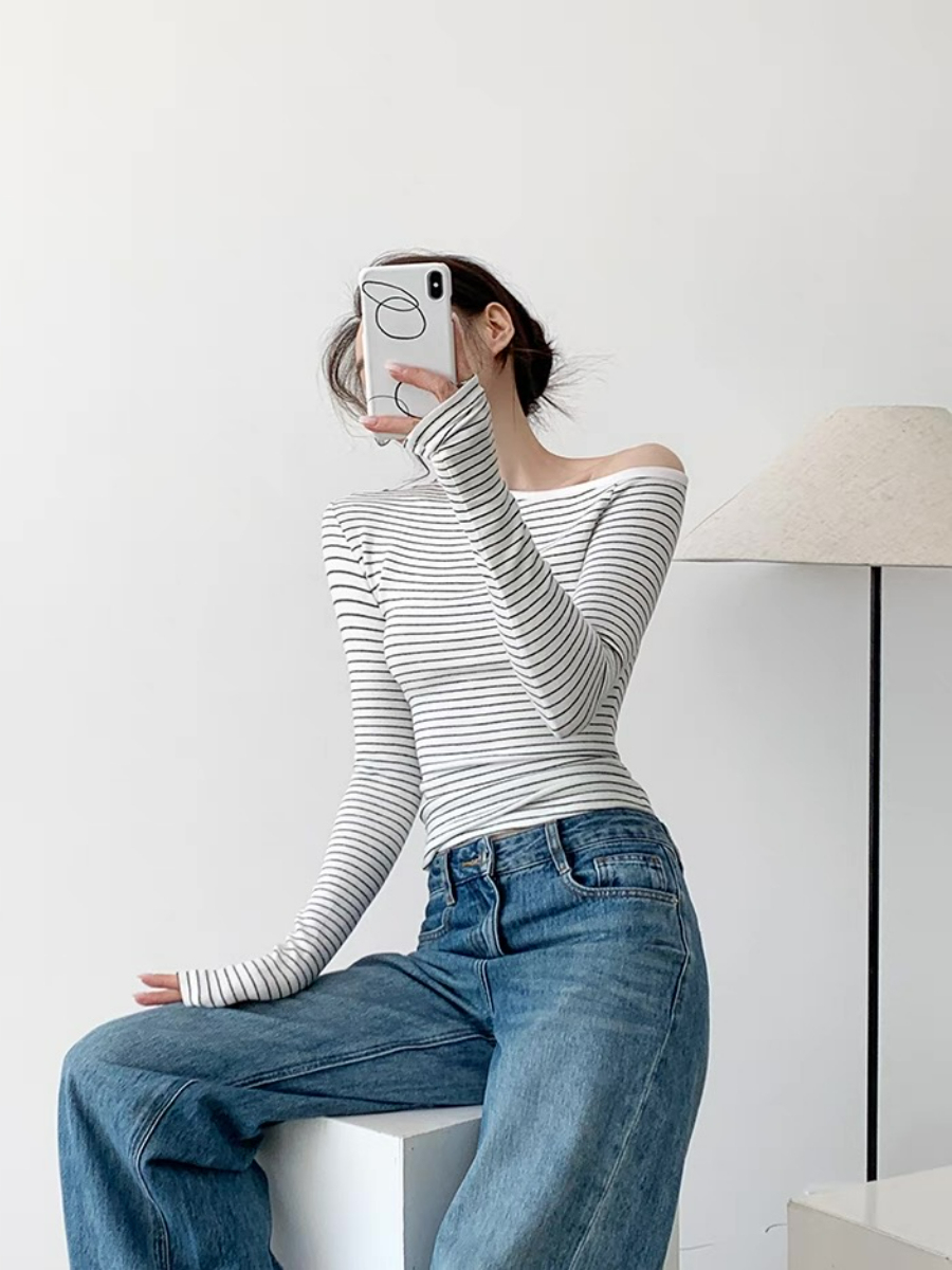 Fatyn One Shoulder Stripe Top