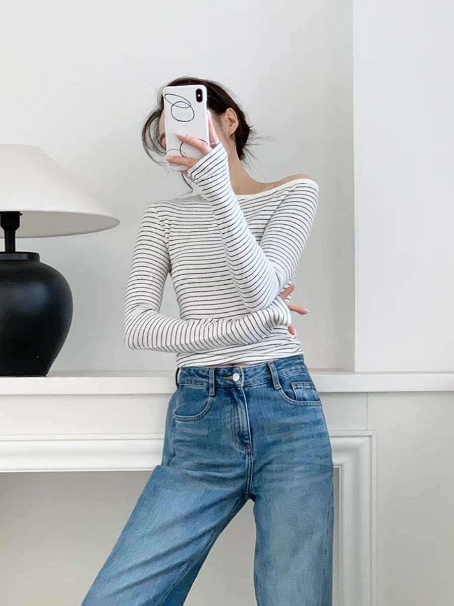 Fatyn One Shoulder Stripe Top