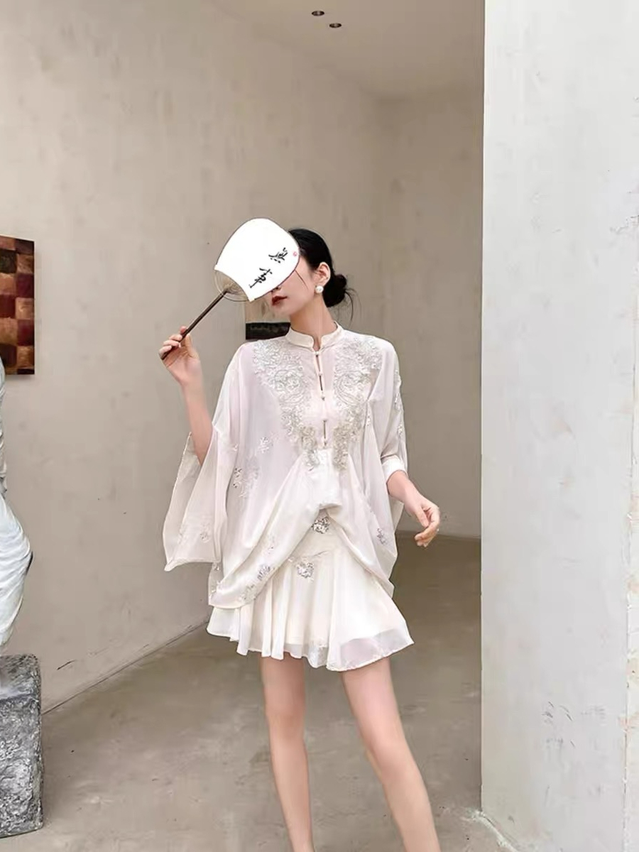Ding Ji Oriental Sequin Cape Top & Mini Skort-The Black Bow-