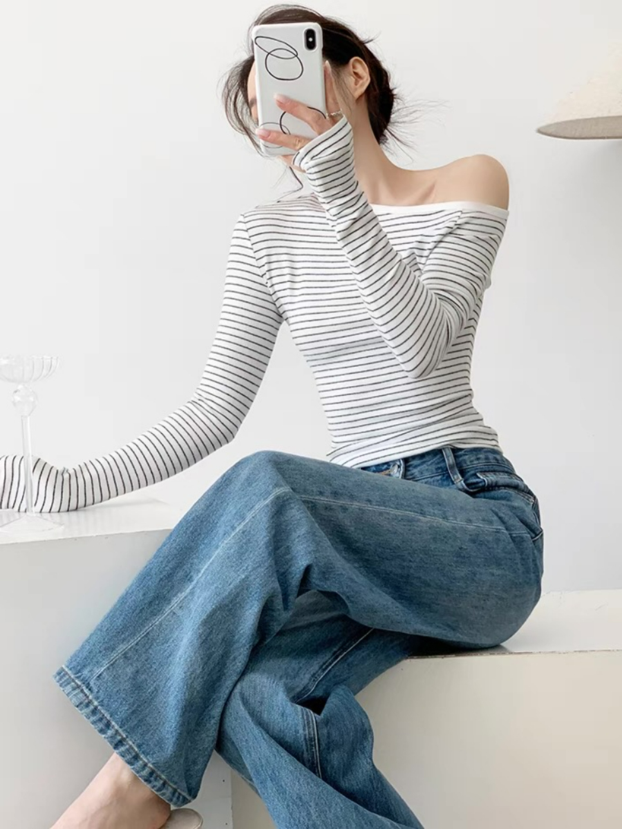 Fatyn One Shoulder Stripe Top