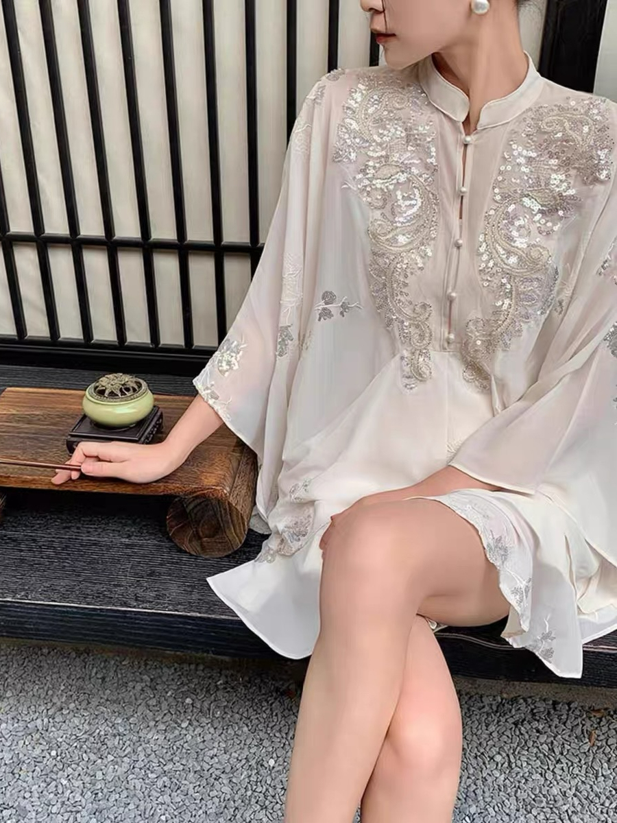 Ding Ji Oriental Sequin Cape Top & Mini Skort-The Black Bow-