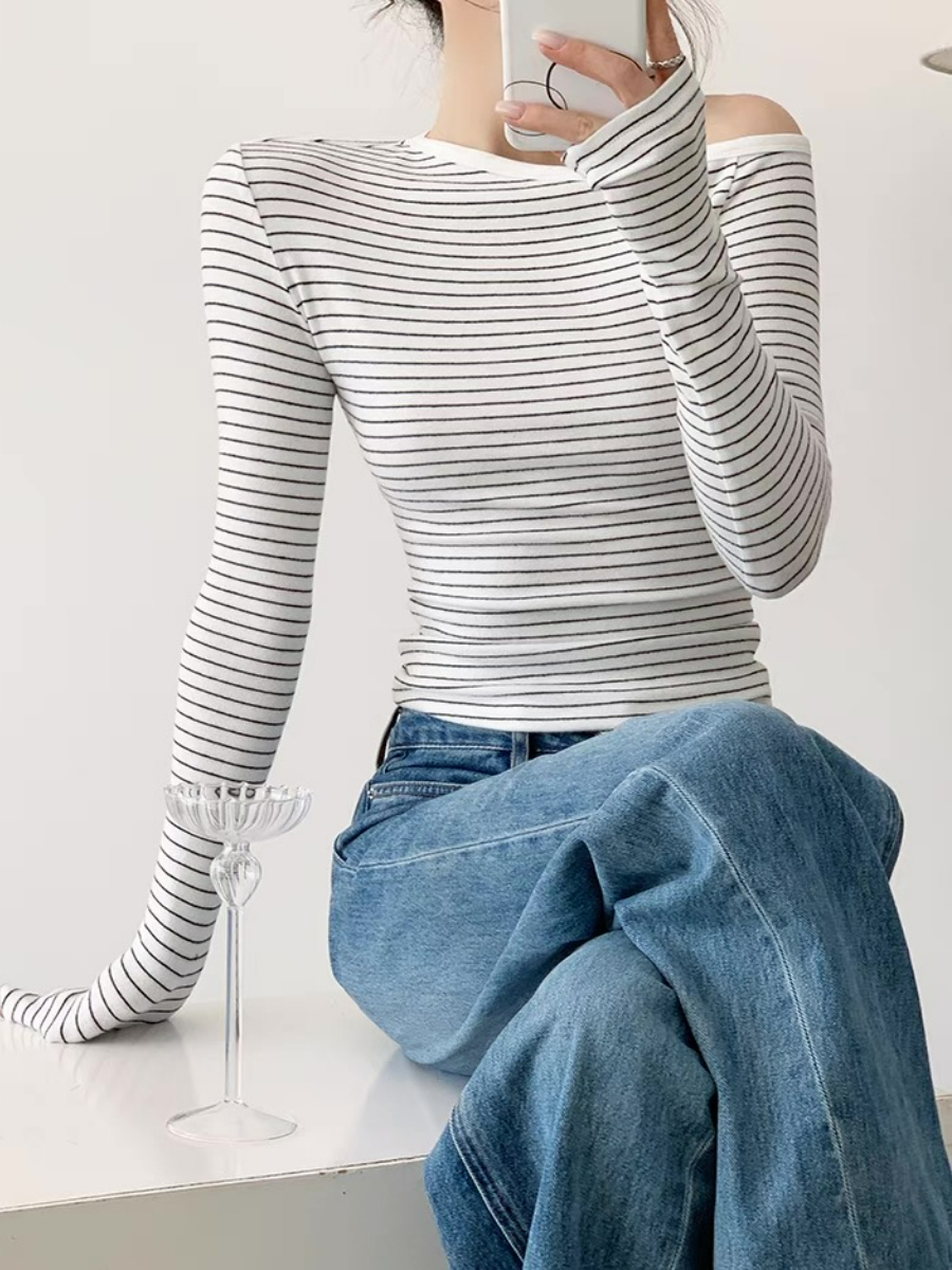 Fatyn One Shoulder Stripe Top