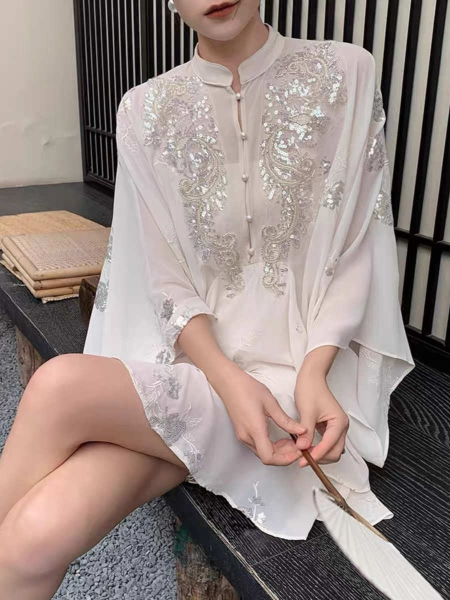 Ding Ji Oriental Sequin Cape Top & Mini Skort-The Black Bow-