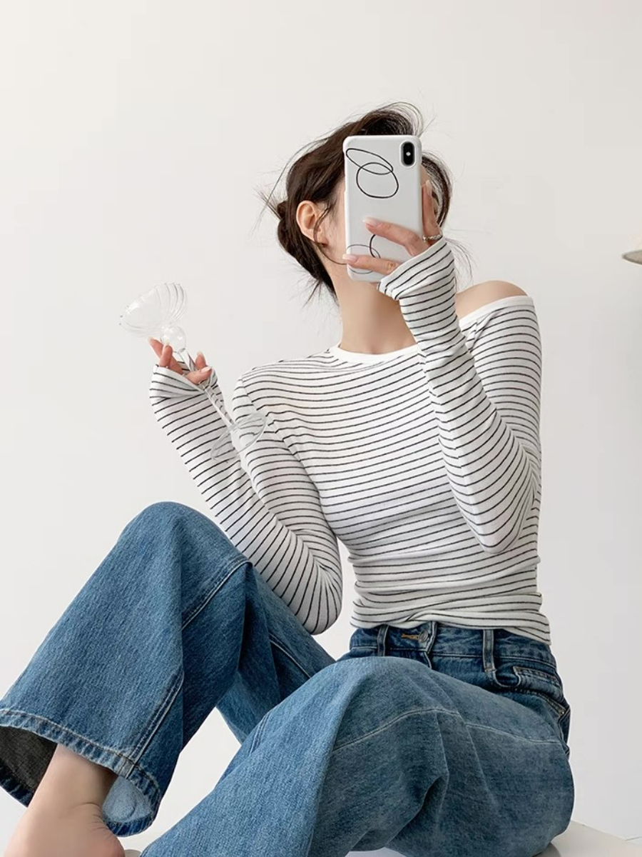 Fatyn One Shoulder Stripe Top