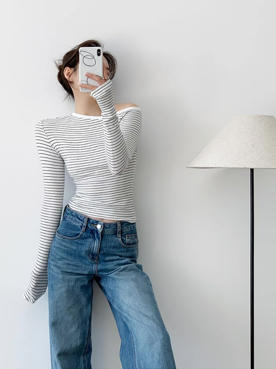 Fatyn One Shoulder Stripe Top