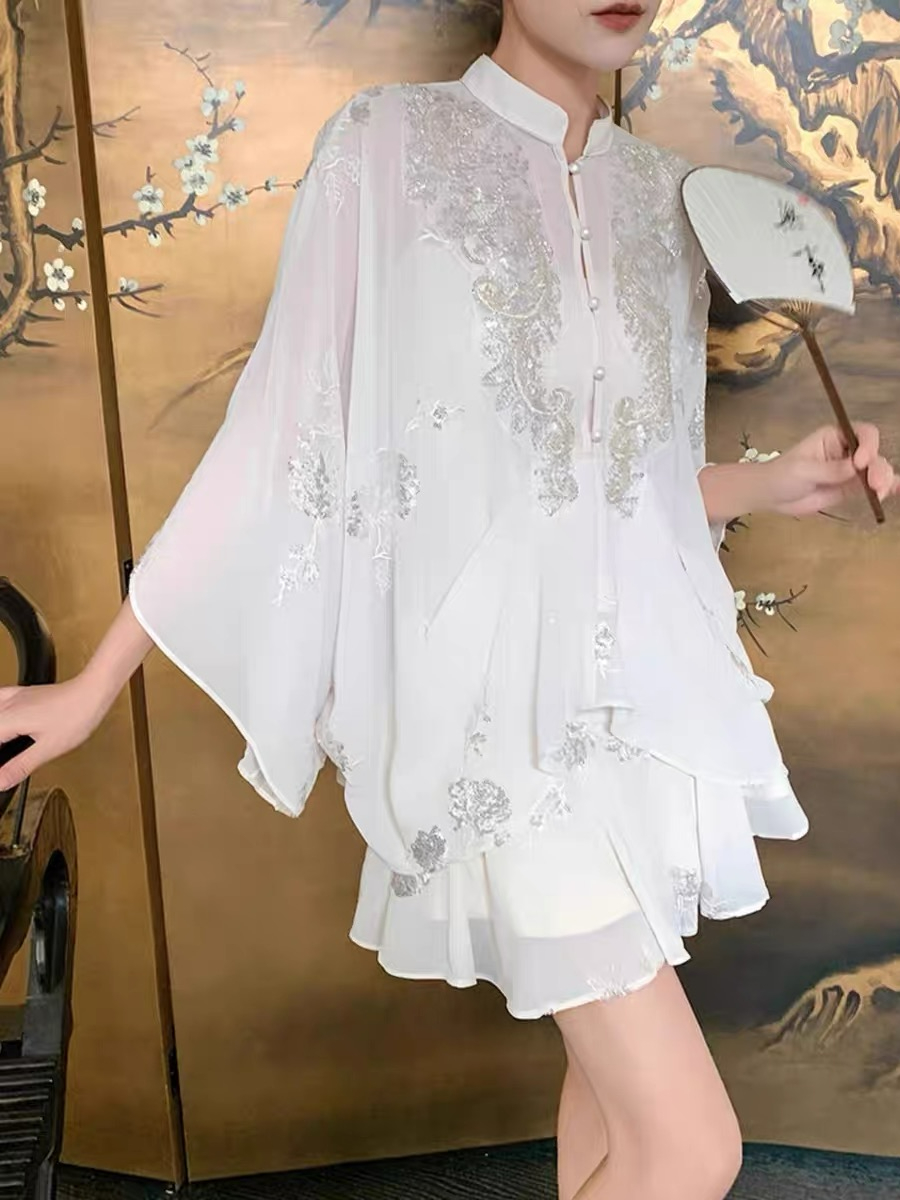 Ding Ji Oriental Sequin Cape Top & Mini Skort-The Black Bow-