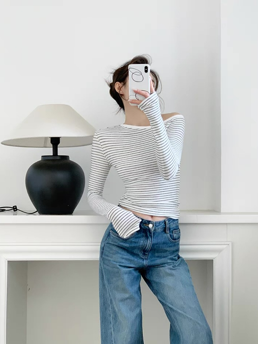 Fatyn One Shoulder Stripe Top