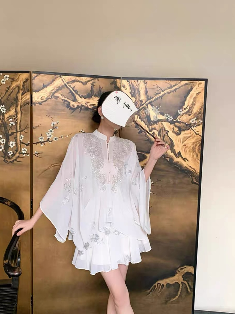 Ding Ji Oriental Sequin Cape Top & Mini Skort-The Black Bow-