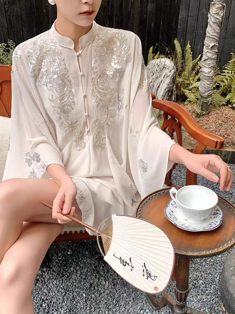 Ding Ji Oriental Sequin Cape Top & Mini Skort-The Black Bow-