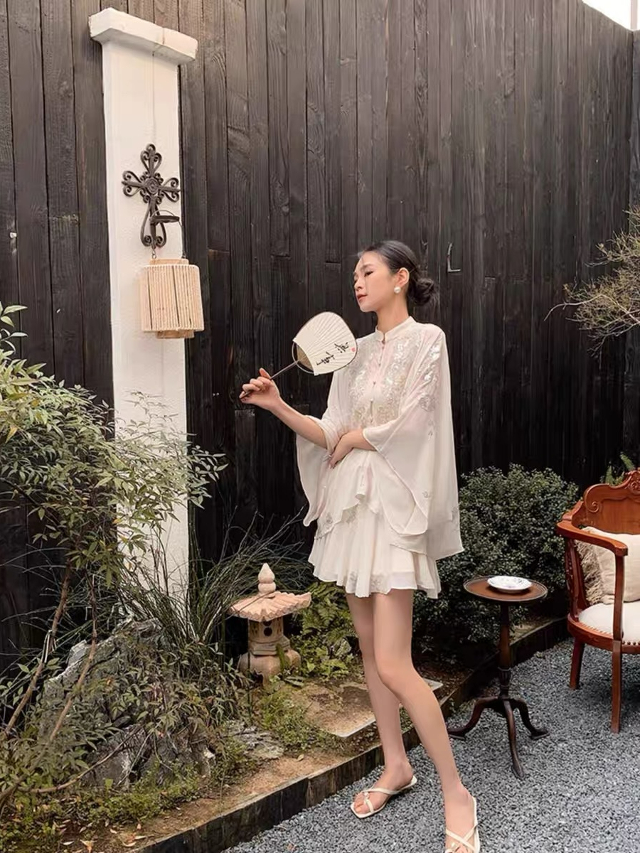 Ding Ji Oriental Sequin Cape Top & Mini Skort-The Black Bow-
