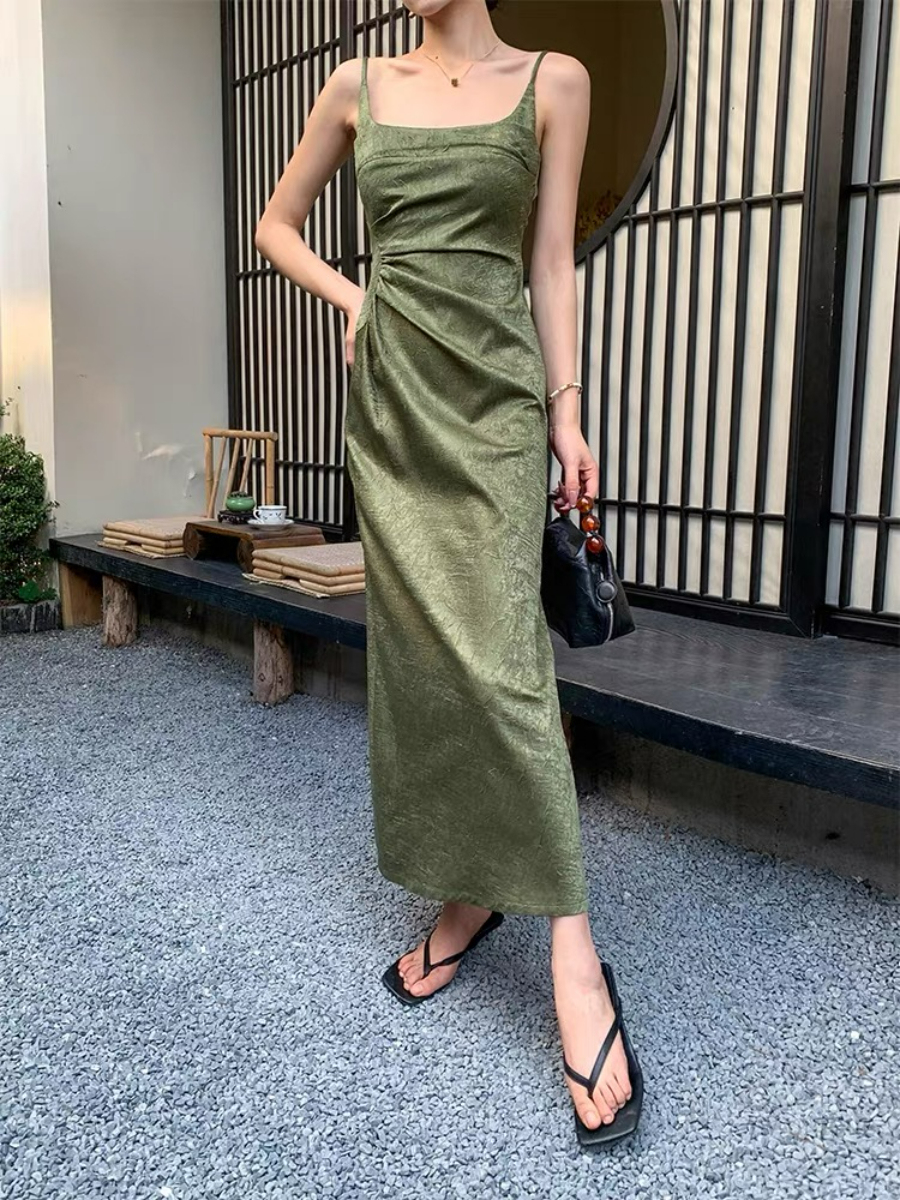 Ding Ze Square Neck Oriental Cami Dress-The Black Bow-