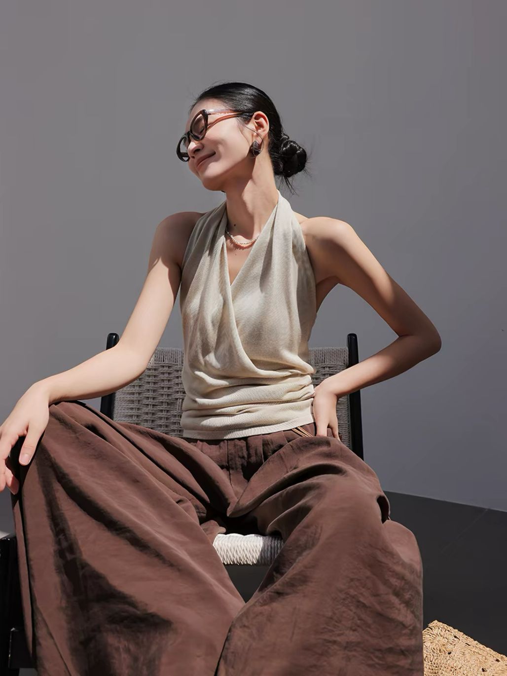 Linsey Tencel Halter Neck Knit Top