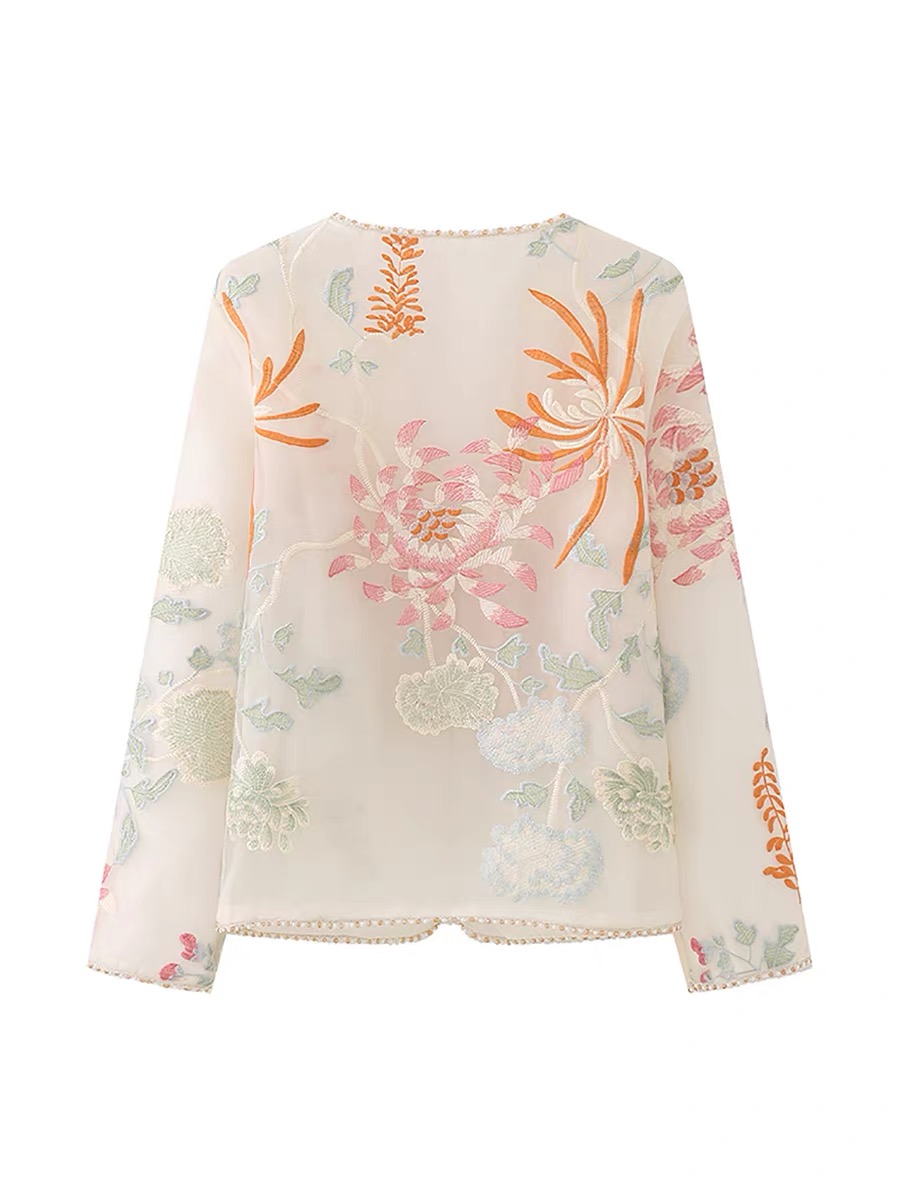 Li Ya Floral Embroided Long Sleeve Oriental Vest