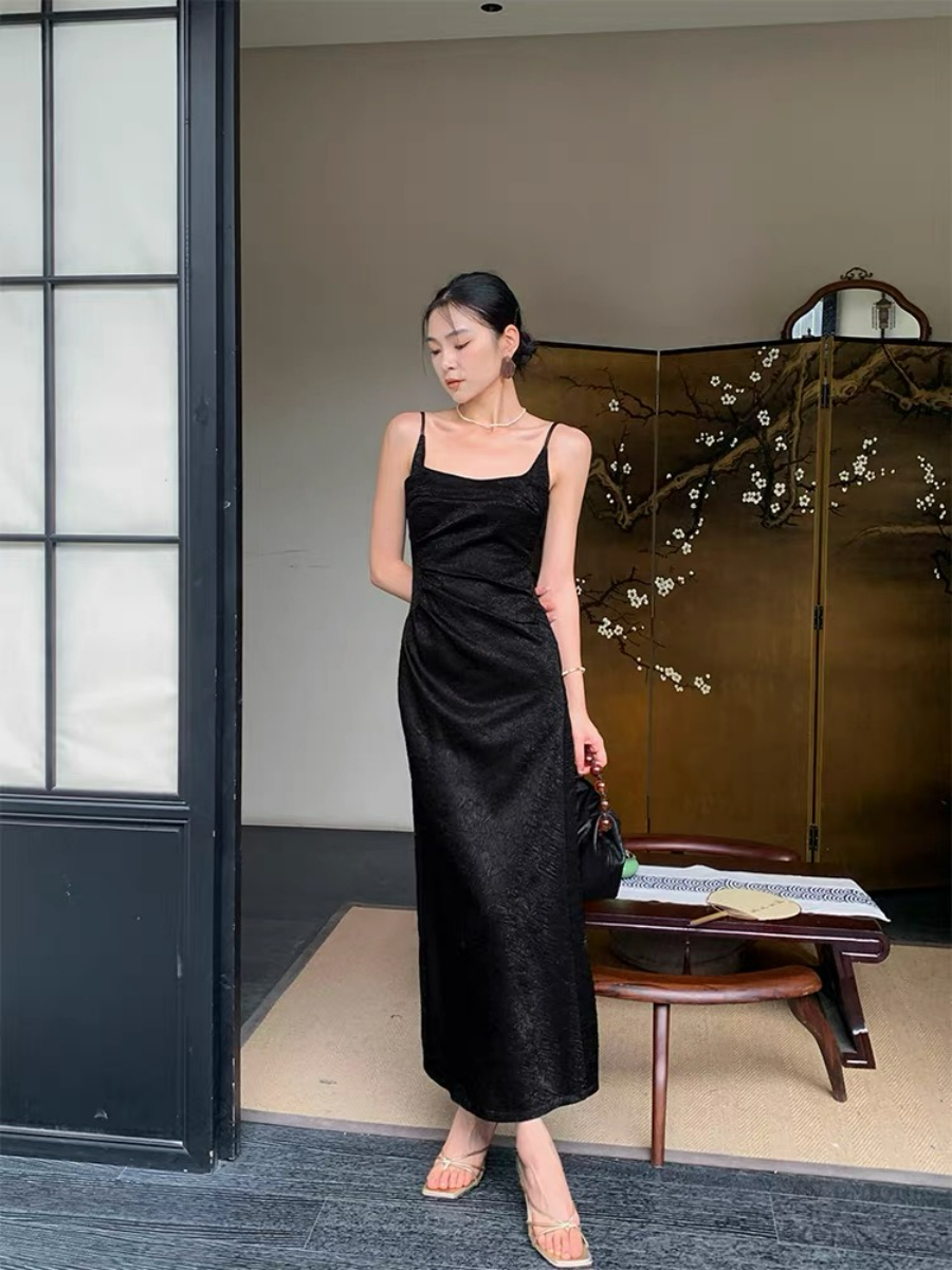 Ding Ze Square Neck Oriental Cami Dress-The Black Bow-