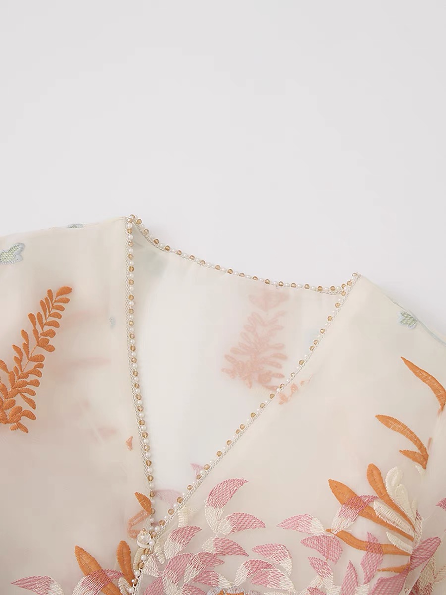 Li Ya Floral Embroided Long Sleeve Oriental Vest