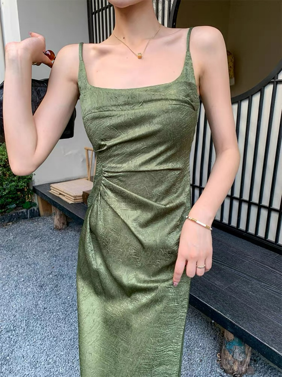 Ding Ze Square Neck Oriental Cami Dress-The Black Bow-