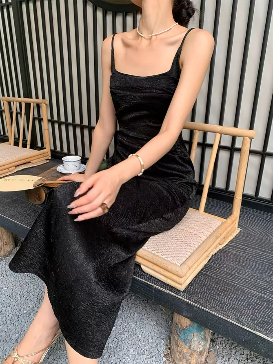 Ding Ze Square Neck Oriental Cami Dress-The Black Bow-