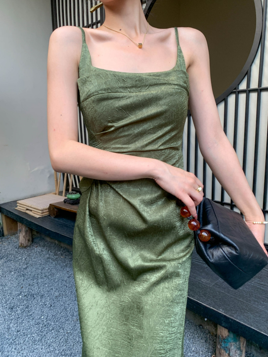 Ding Ze Square Neck Oriental Cami Dress-The Black Bow-