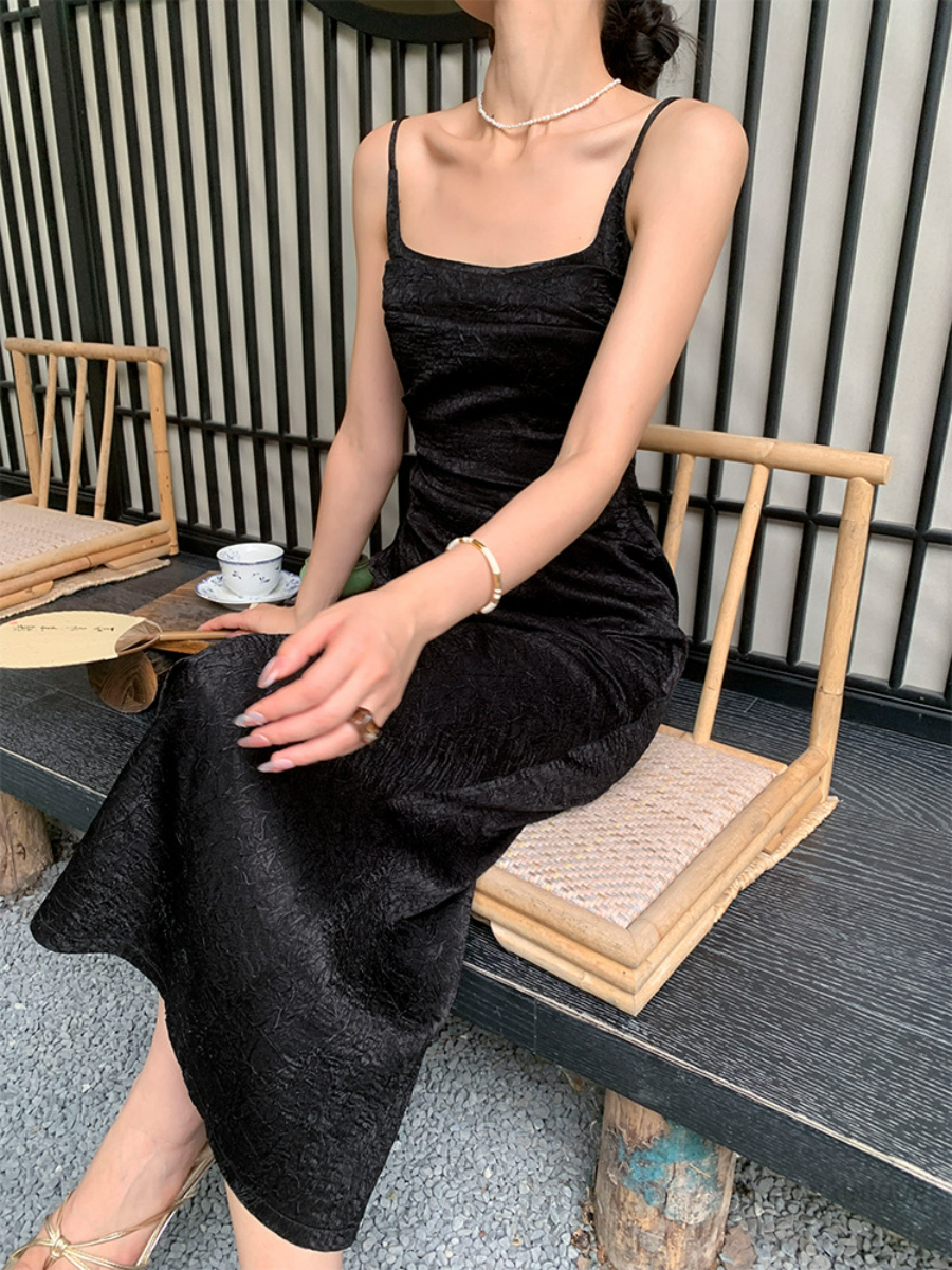 Ding Ze Square Neck Oriental Cami Dress-The Black Bow-