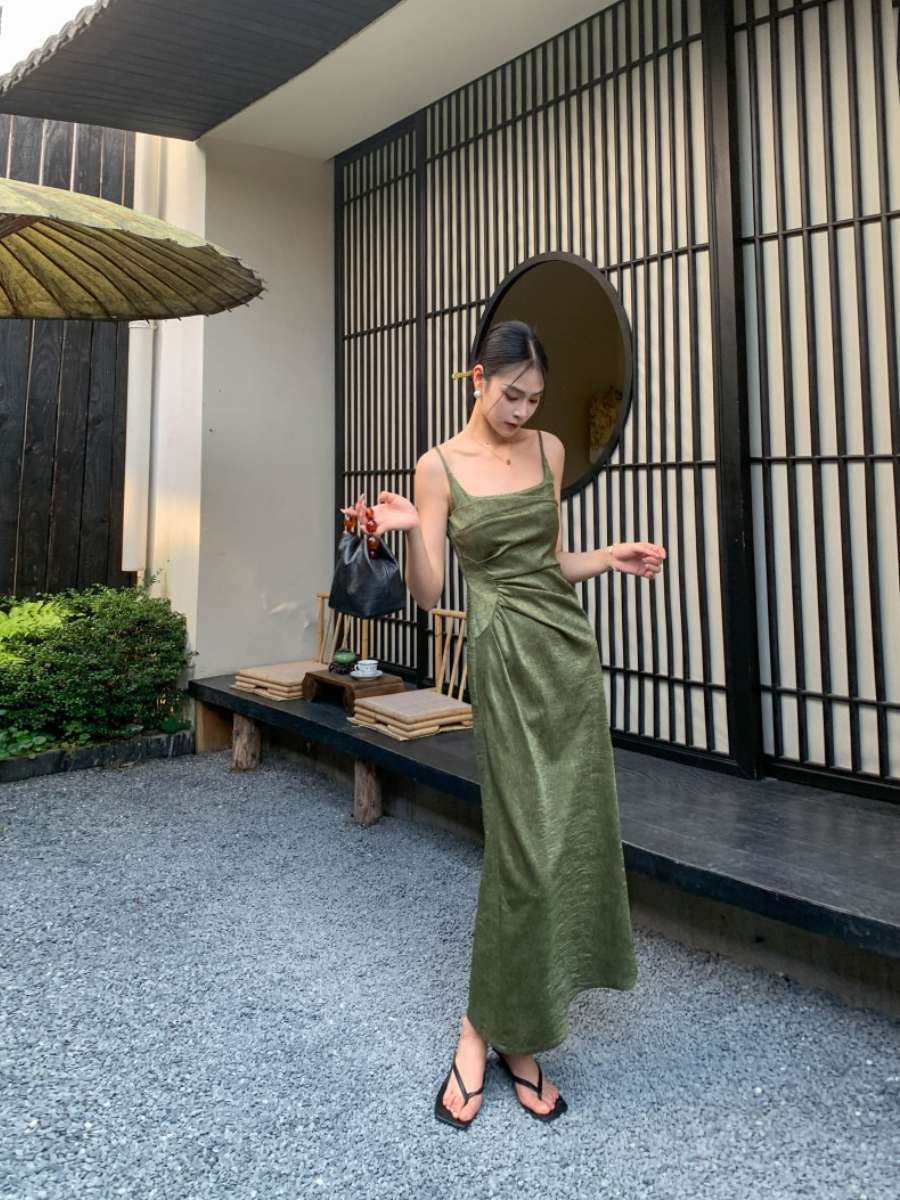 Ding Ze Square Neck Oriental Cami Dress-The Black Bow-