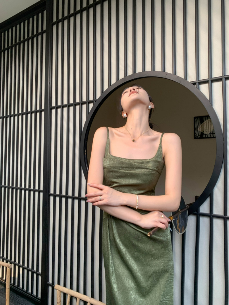 Ding Ze Square Neck Oriental Cami Dress-The Black Bow-