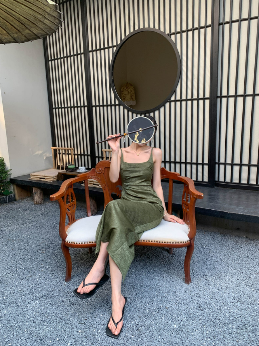 Ding Ze Square Neck Oriental Cami Dress-The Black Bow-