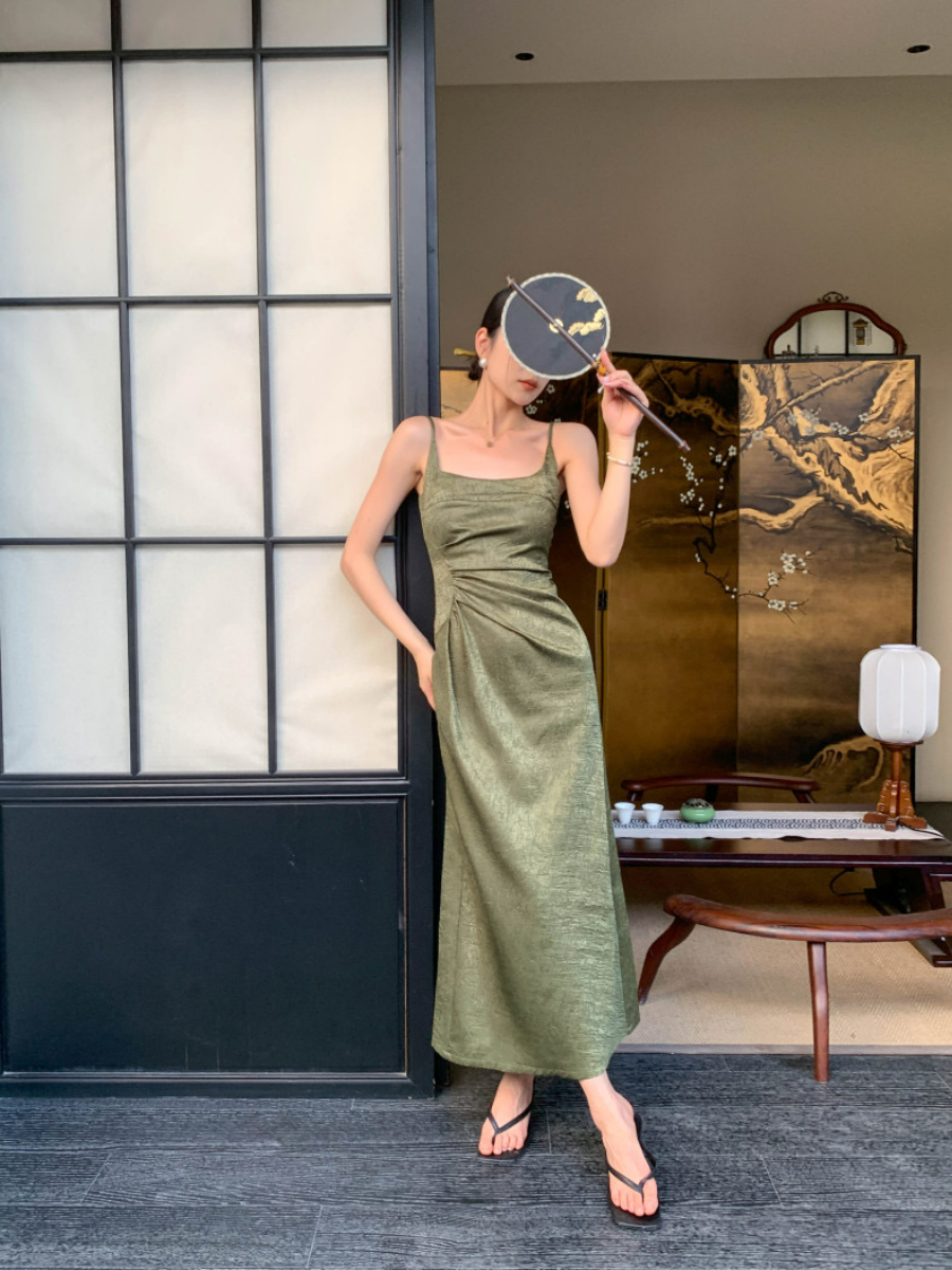 Ding Ze Square Neck Oriental Cami Dress-The Black Bow-